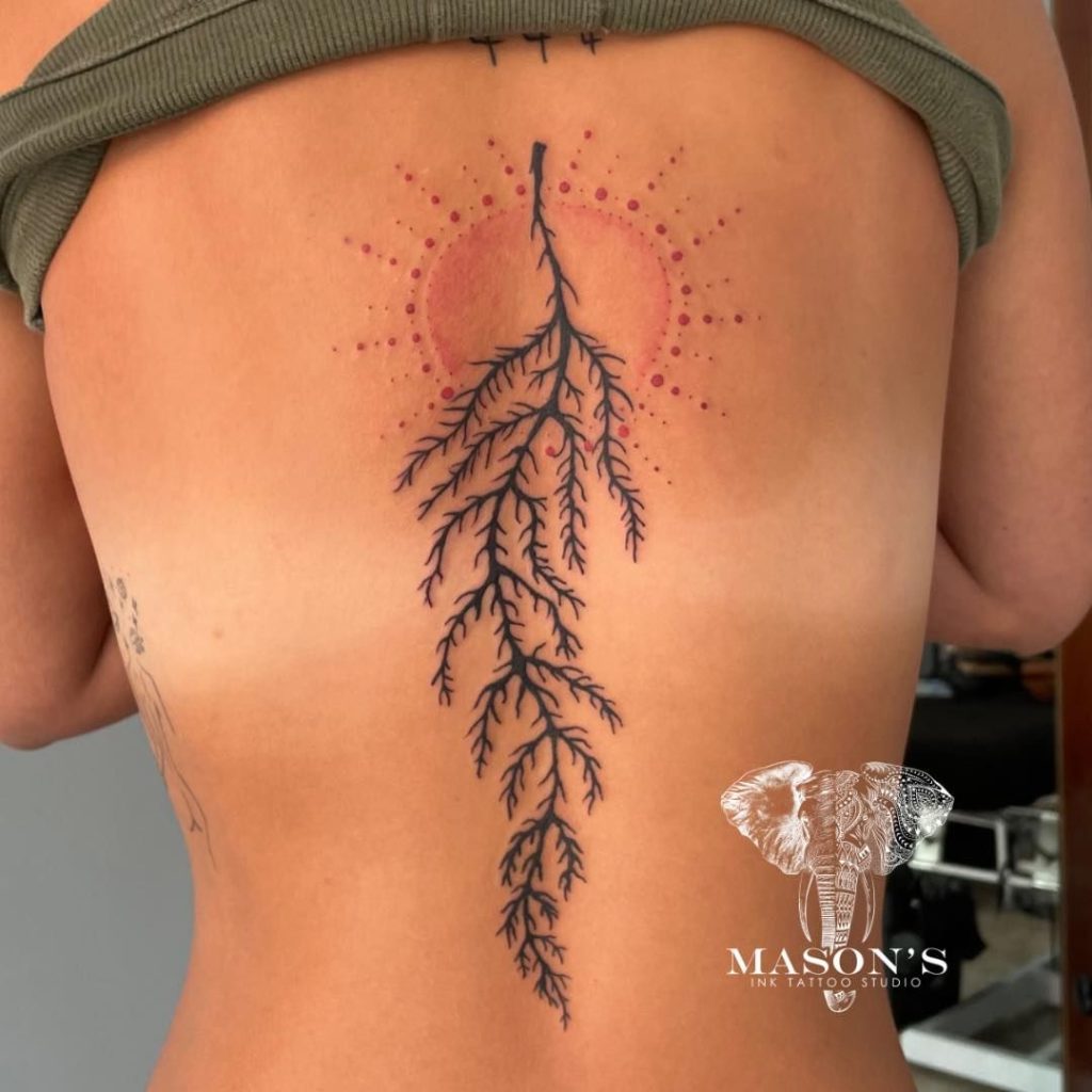 fine line nature and tree tattoo